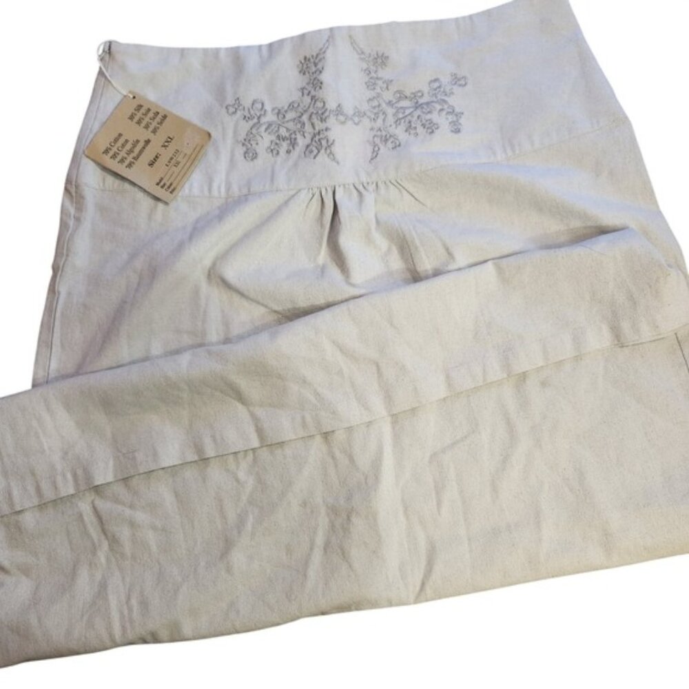 Renaissance Grey Linen‎ Cotton Blend Maxi Skirt Floral Embroidery XXL fairycore